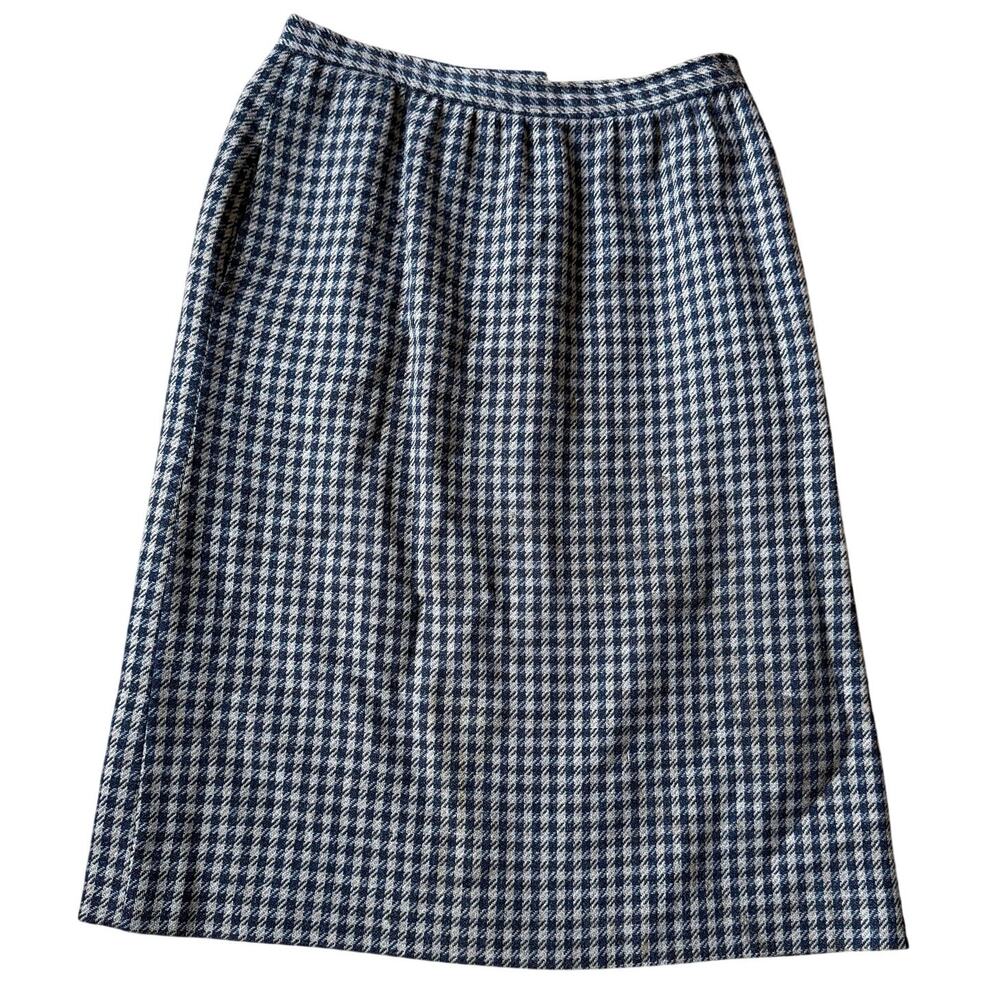 Vintage Wool Tweed Herringbone A-Line Skirt Brown Blue Sz 10 Preppy Classic Chic